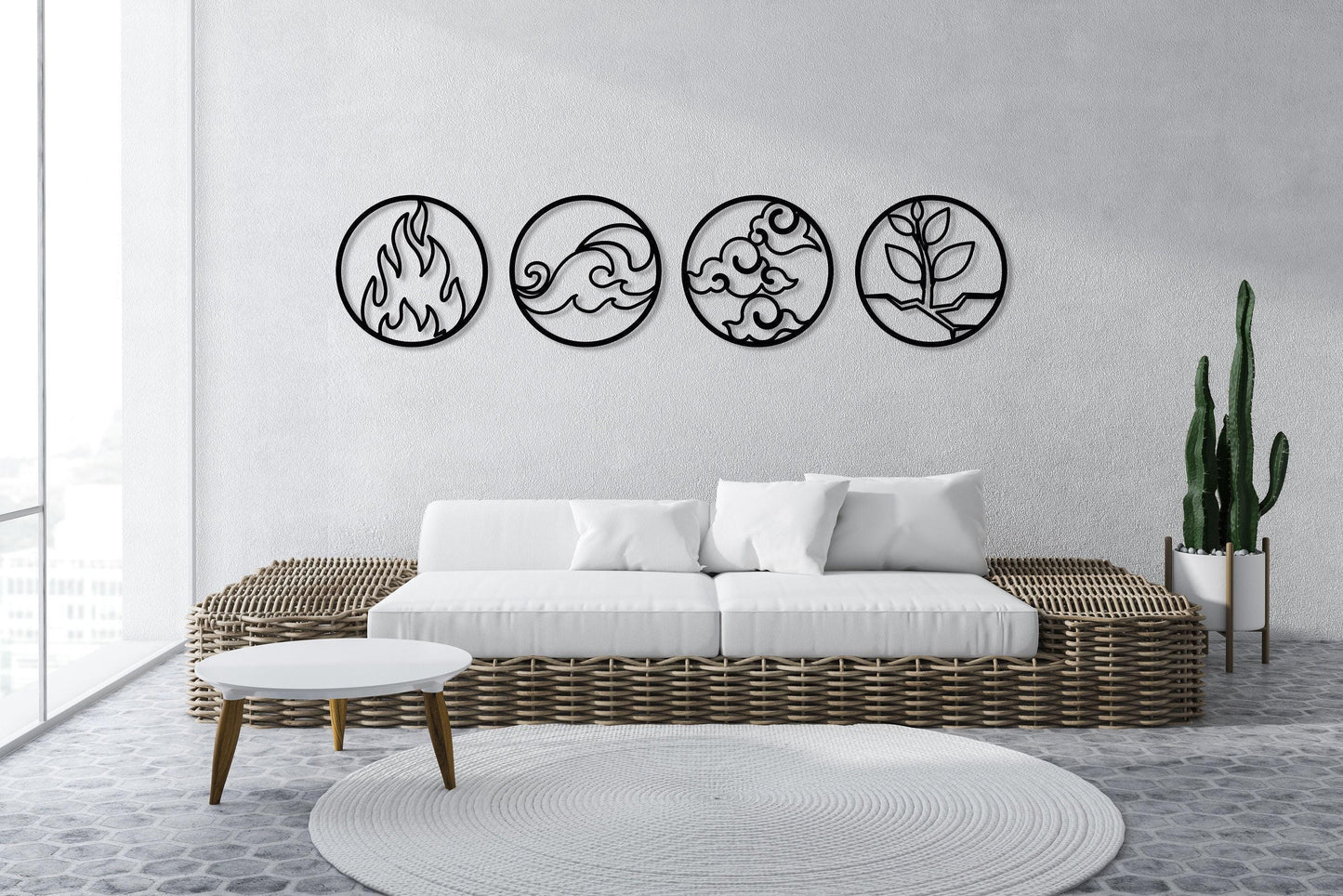 Four Elements Metal Wall Art Set of 4, Four Elements Symbol, Fire Water Air Earth Wall Sign, Home Office Wall Decor, Home Gift, Nature Decor