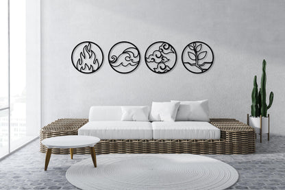 Four Elements Metal Wall Art Set of 4, Four Elements Symbol, Fire Water Air Earth Wall Sign, Home Office Wall Decor, Home Gift, Nature Decor