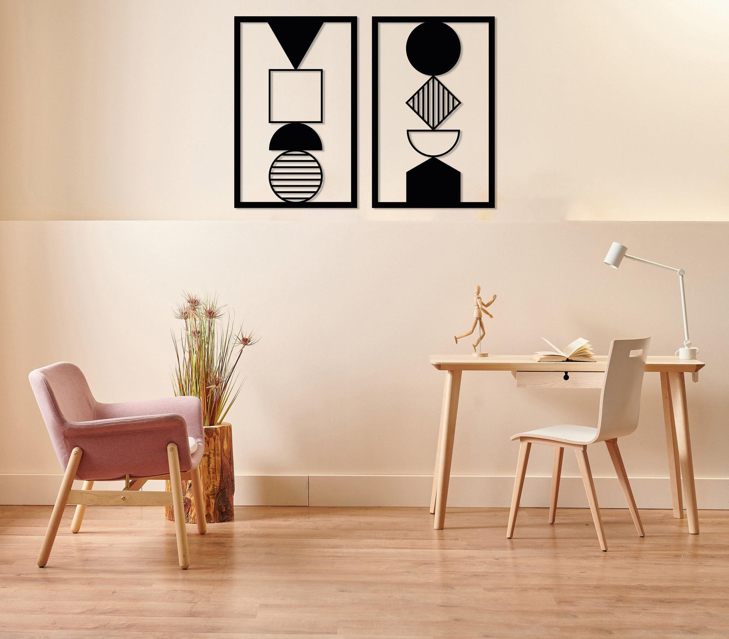 Modern Metal Wall Art Set of 2, Geometric Abstract Wall Art, Home Office Decor, Contemporary Art, Unique Minimalist Wall Art, Metal Line Art