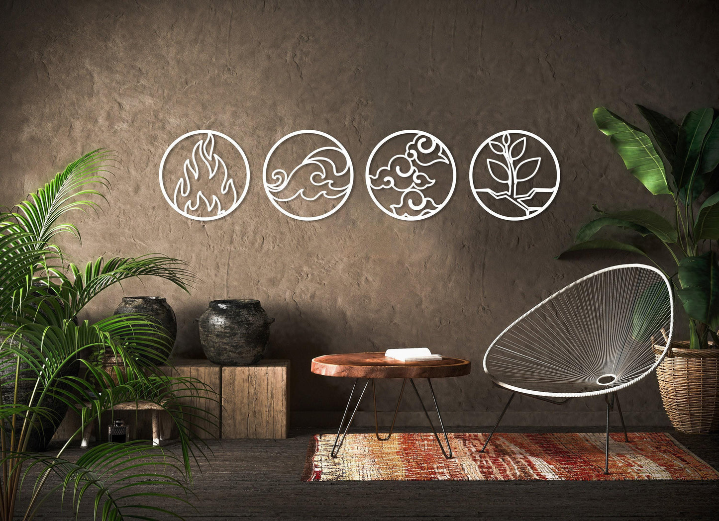 Four Elements Metal Wall Art Set of 4, Four Elements Symbol, Fire Water Air Earth Wall Sign, Home Office Wall Decor, Home Gift, Nature Decor
