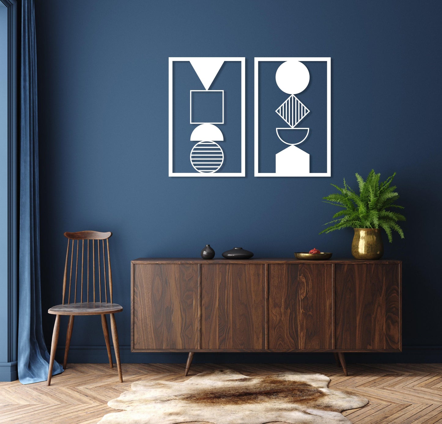 Modern Metal Wall Art Set of 2, Geometric Abstract Wall Art, Home Office Decor, Contemporary Art, Unique Minimalist Wall Art, Metal Line Art