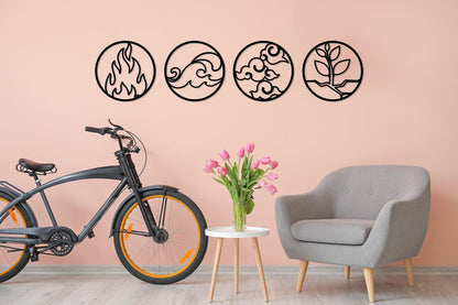 Four Elements Metal Wall Art Set of 4, Four Elements Symbol, Fire Water Air Earth Wall Sign, Home Office Wall Decor, Home Gift, Nature Decor