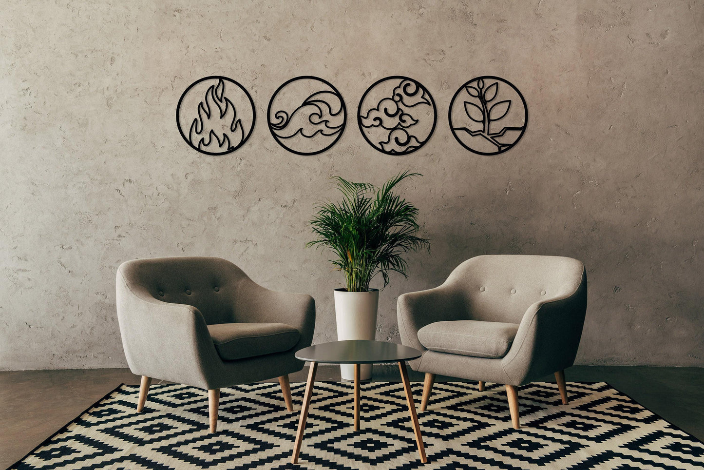 Four Elements Metal Wall Art Set of 4, Four Elements Symbol, Fire Water Air Earth Wall Sign, Home Office Wall Decor, Home Gift, Nature Decor