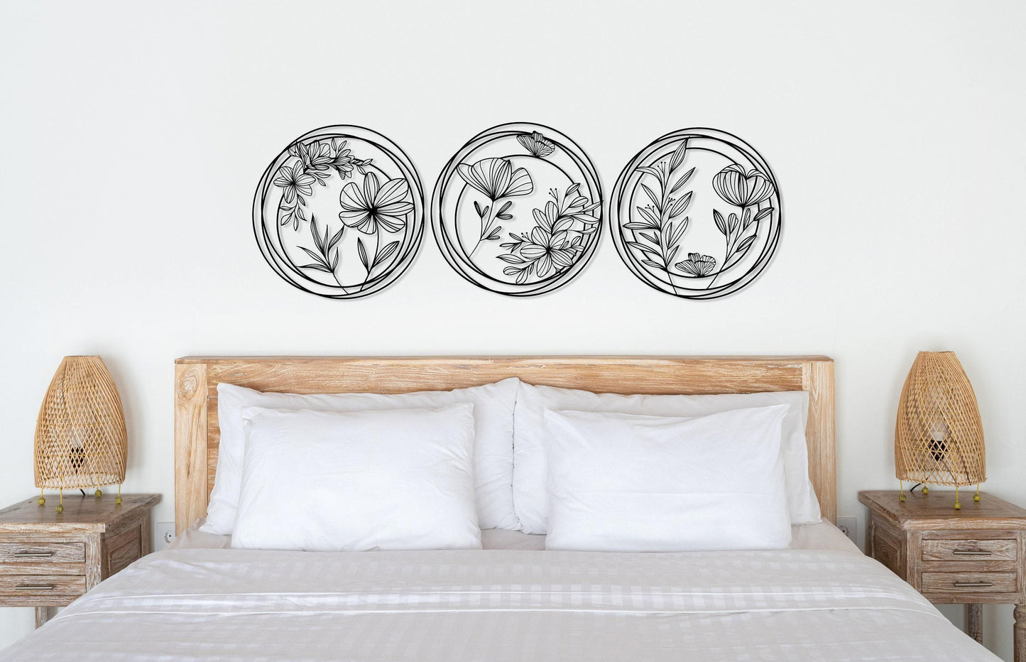Metal Flowers Wall Art Set of 3, Unique Home Decor, 3 Pieces Wall Hanging, Above Bed Decor, Modern Design Decor, Spring Flowers Wall Art