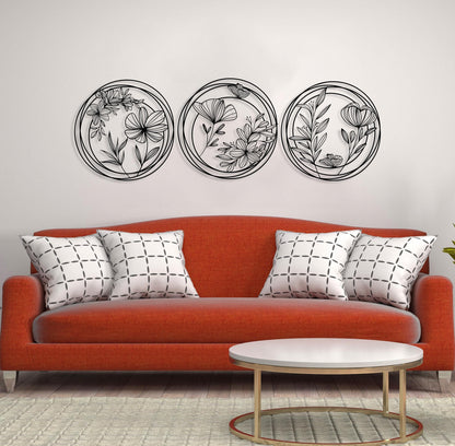 Metal Flowers Wall Art Set of 3, Unique Home Decor, 3 Pieces Wall Hanging, Above Bed Decor, Modern Design Decor, Spring Flowers Wall Art