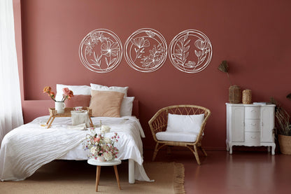 Metal Flowers Wall Art Set of 3, Unique Home Decor, 3 Pieces Wall Hanging, Above Bed Decor, Modern Design Decor, Spring Flowers Wall Art