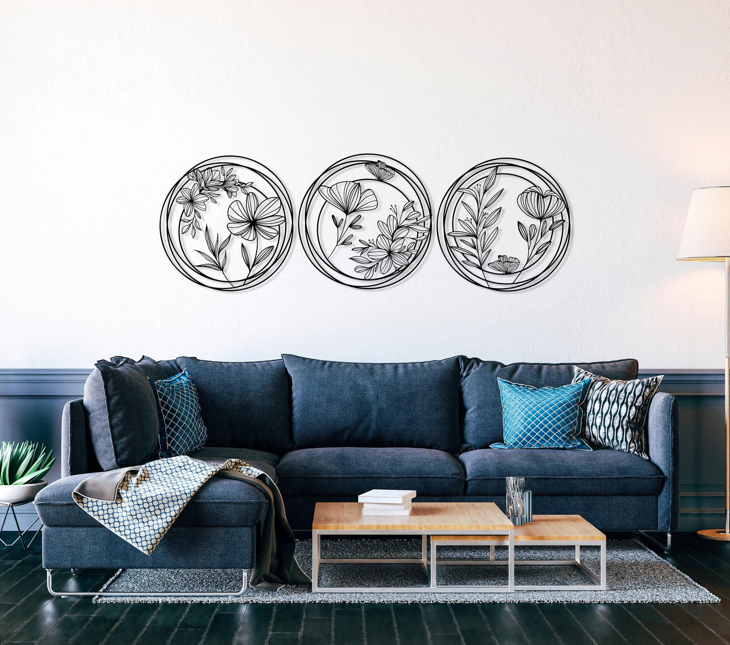 Metal Flowers Wall Art Set of 3, Unique Home Decor, 3 Pieces Wall Hanging, Above Bed Decor, Modern Design Decor, Spring Flowers Wall Art