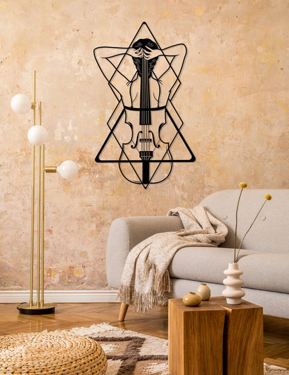 Violin Metal Wall Art with Woman, Violin Music Instrument Wall Decor, Music Wall Art, Living room Decor, Music Lover Gift,Abstract Woman Art