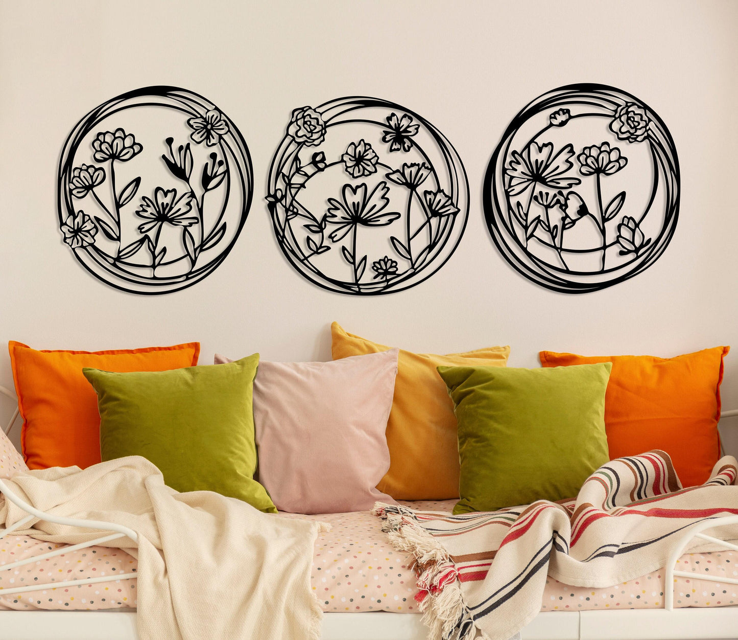 Metal Poppy Flowers Wall Art Set of 3, Living Room Wall Decor, Above Bed Decor, Large Home Decor,Unique Design Flowers Art,Housewarming Gift