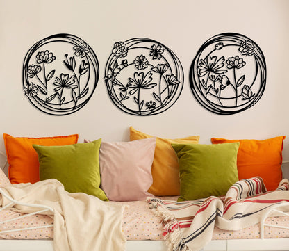 Metal Poppy Flowers Wall Art Set of 3, Living Room Wall Decor, Above Bed Decor, Large Home Decor,Unique Design Flowers Art,Housewarming Gift