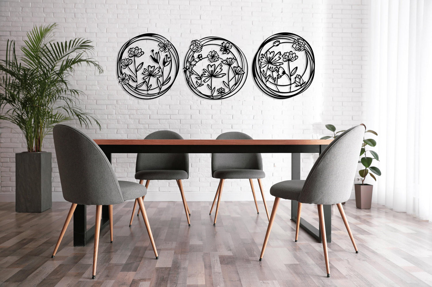 Metal Poppy Flowers Wall Art Set of 3, Living Room Wall Decor, Above Bed Decor, Large Home Decor,Unique Design Flowers Art,Housewarming Gift