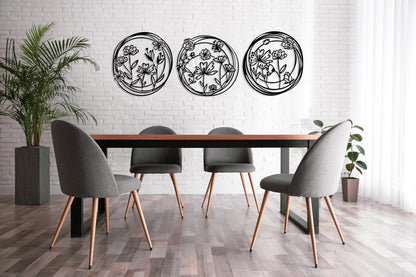 Metal Poppy Flowers Wall Art Set of 3, Living Room Wall Decor, Above Bed Decor, Large Home Decor,Unique Design Flowers Art,Housewarming Gift