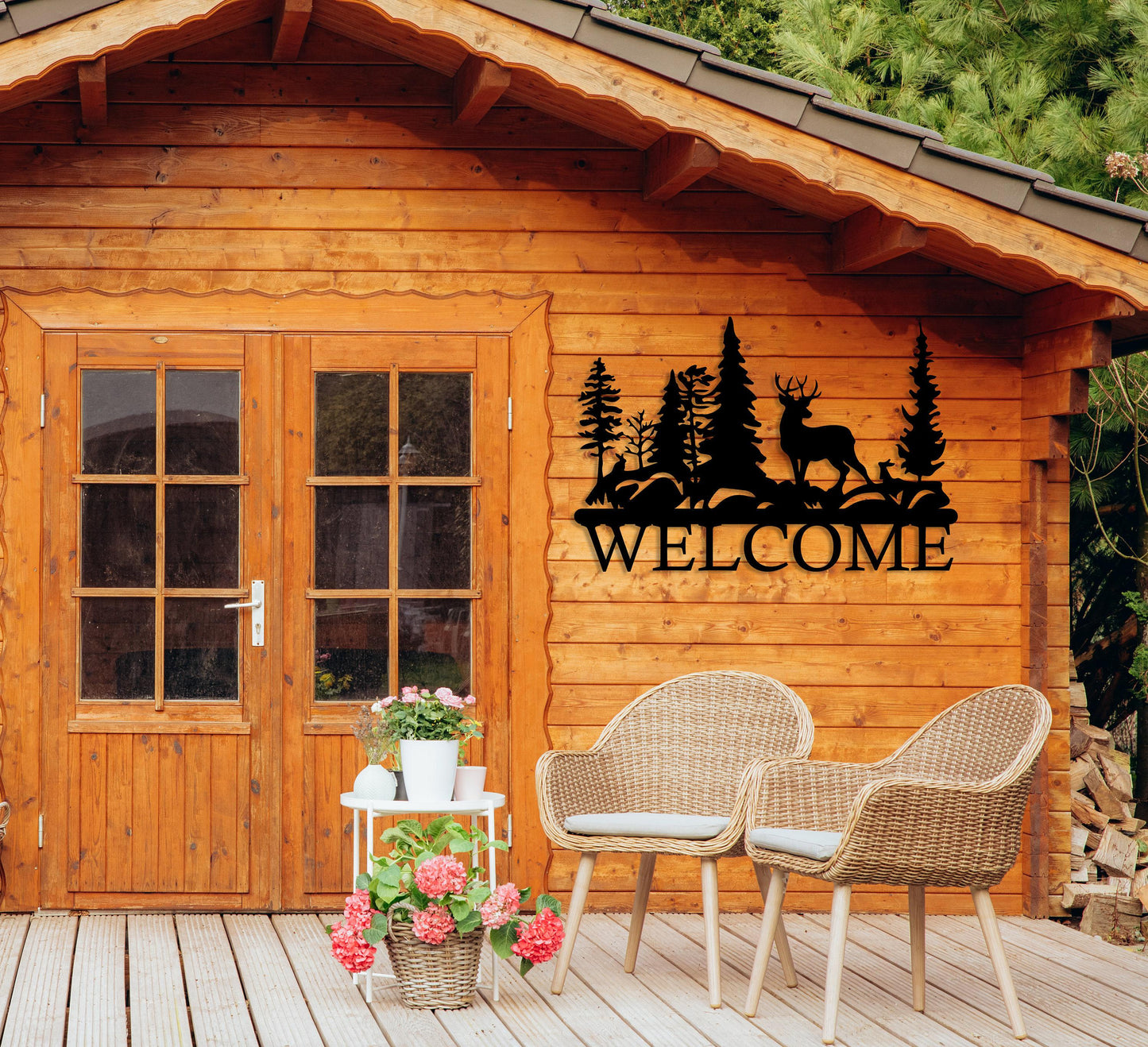 Metal Welcome Sign, Large Nature Decor With  Tree Forest, Front Door Sign, Housewarming Gift, Farmhouse Decor,Realtor Closing Gift,Cabin Art