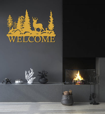 Metal Welcome Sign, Large Nature Decor With  Tree Forest, Front Door Sign, Housewarming Gift, Farmhouse Decor,Realtor Closing Gift,Cabin Art