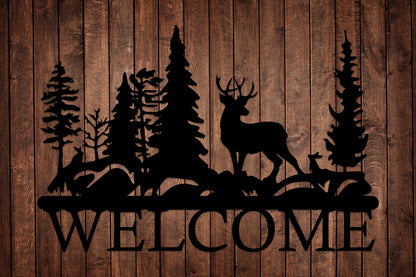Metal Welcome Sign, Large Nature Decor With  Tree Forest, Front Door Sign, Housewarming Gift, Farmhouse Decor,Realtor Closing Gift,Cabin Art