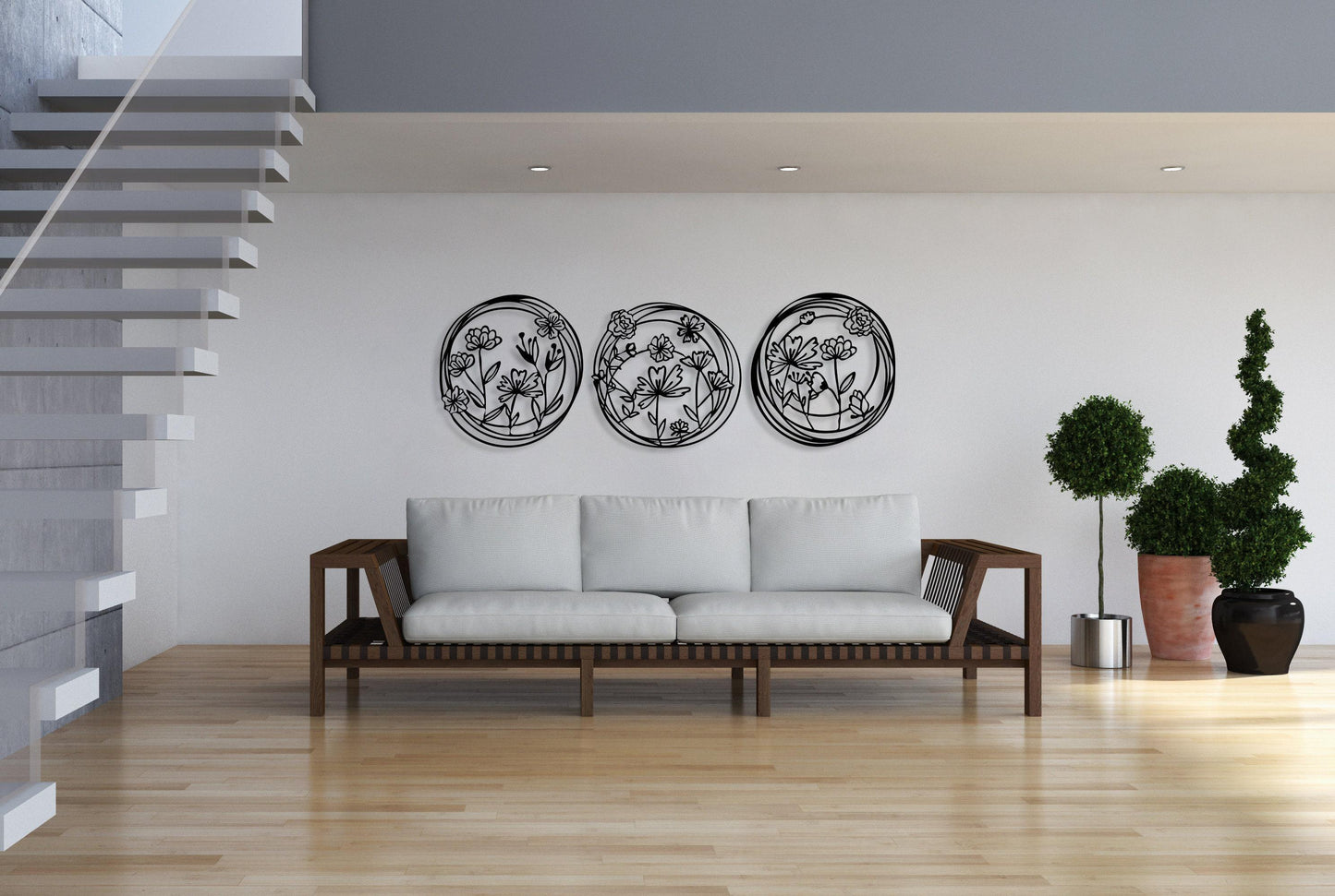 Metal Poppy Flowers Wall Art Set of 3, Living Room Wall Decor, Above Bed Decor, Large Home Decor,Unique Design Flowers Art,Housewarming Gift