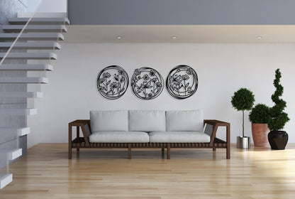 Metal Poppy Flowers Wall Art Set of 3, Living Room Wall Decor, Above Bed Decor, Large Home Decor,Unique Design Flowers Art,Housewarming Gift