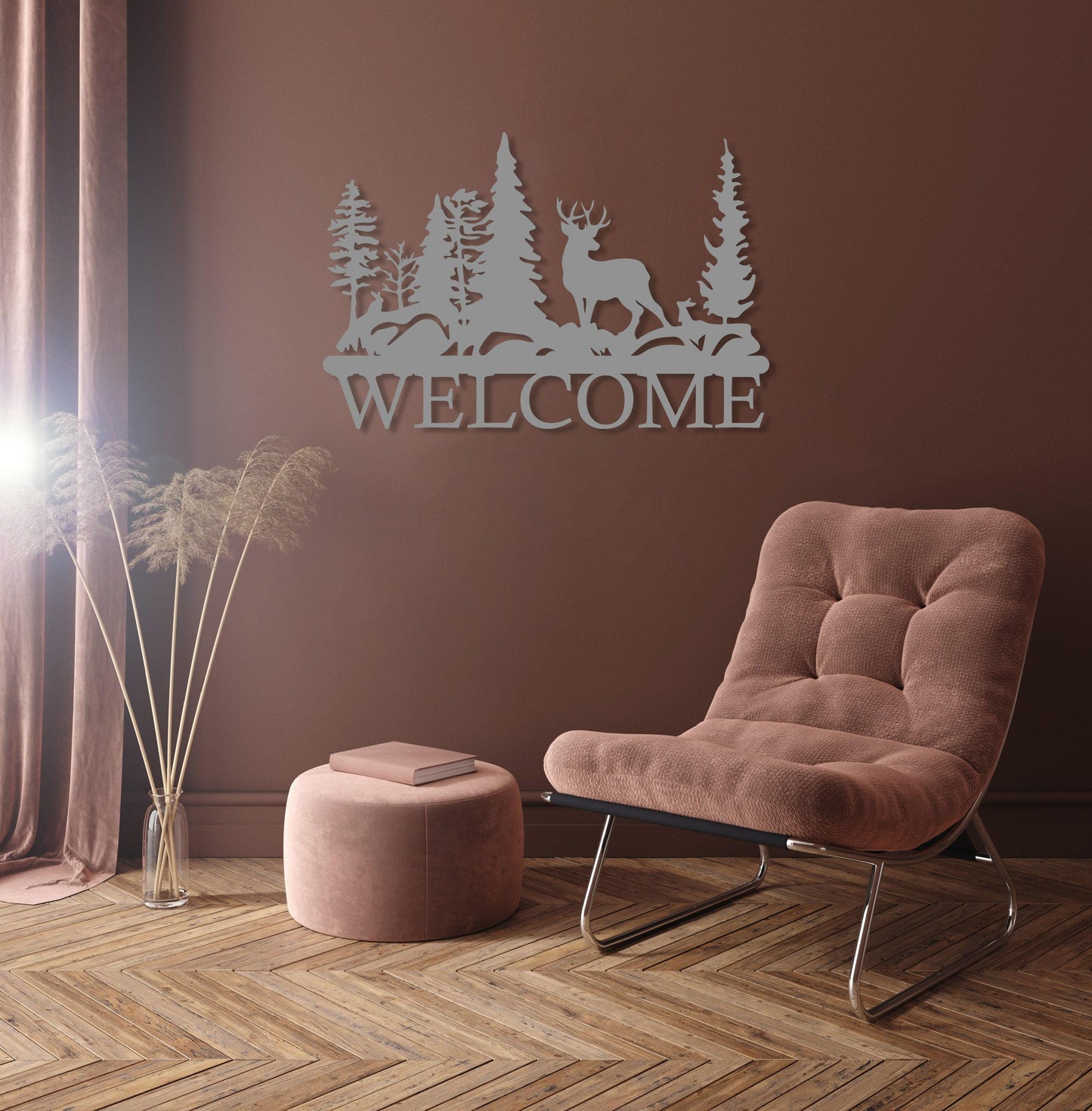 Metal Welcome Sign, Large Nature Decor With  Tree Forest, Front Door Sign, Housewarming Gift, Farmhouse Decor,Realtor Closing Gift,Cabin Art