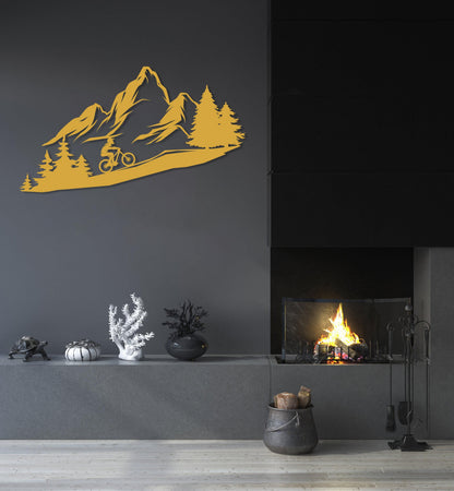 Mountain Tree and Cyclist Wall Art, Metal Bikers Wall Art, Home Decor and Gifts, Mountain Bikers Deco, Extreme Sport Lovers Gift,Outdoor Art