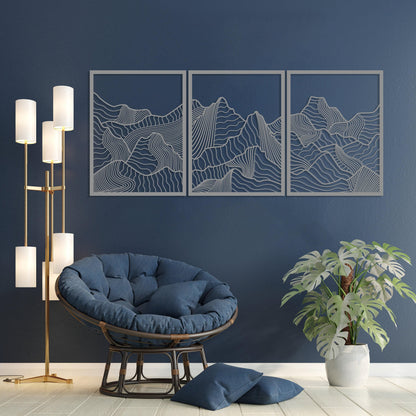Minimalist Mountain Metal Wall Art Set of 3, Modern Home Decor, Mountain Range Wall Art, Earthly Wall Decor, Nature Wall Art,Living Room Art
