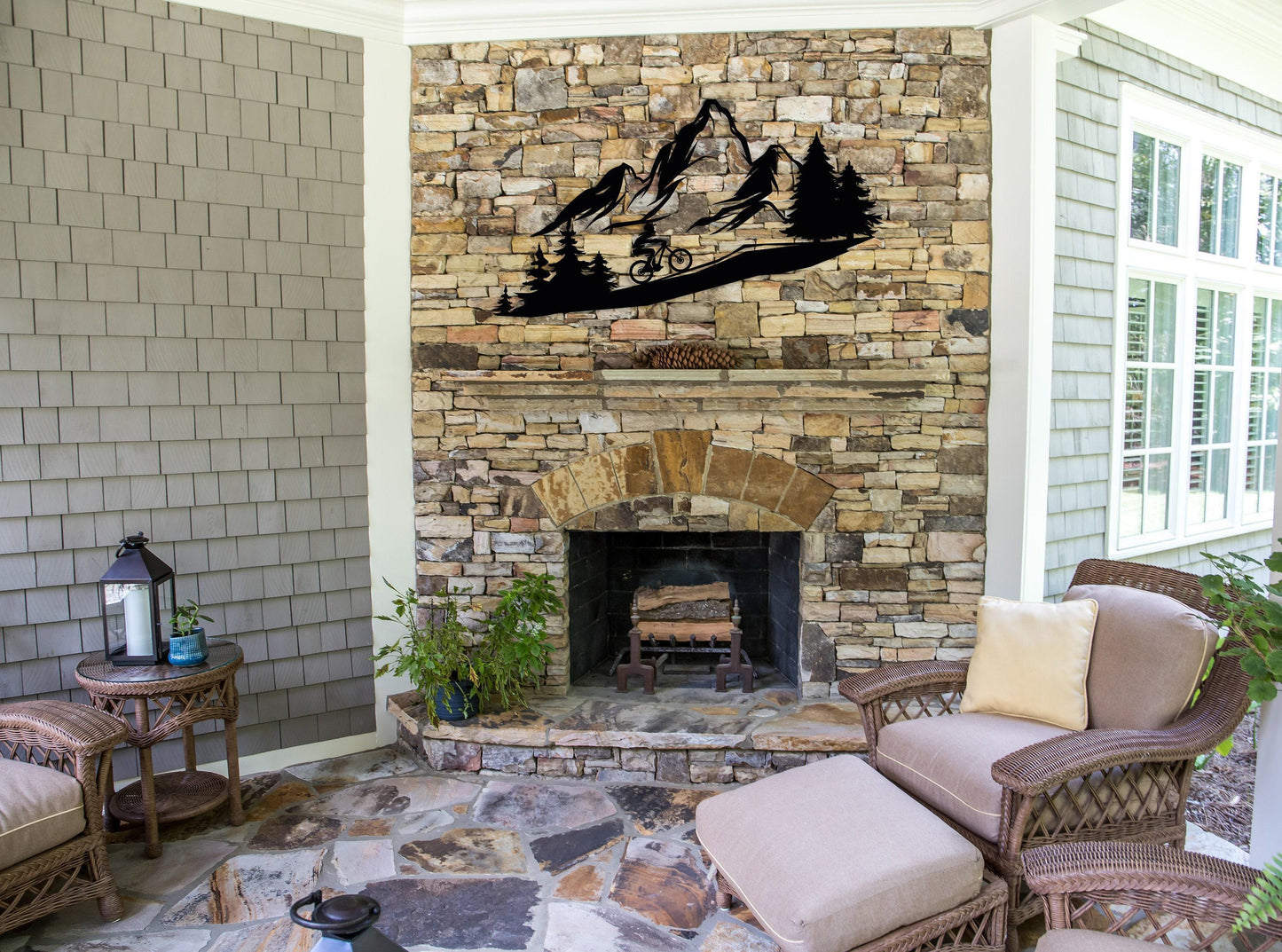 Mountain Tree and Cyclist Wall Art, Metal Bikers Wall Art, Home Decor and Gifts, Mountain Bikers Deco, Extreme Sport Lovers Gift,Outdoor Art