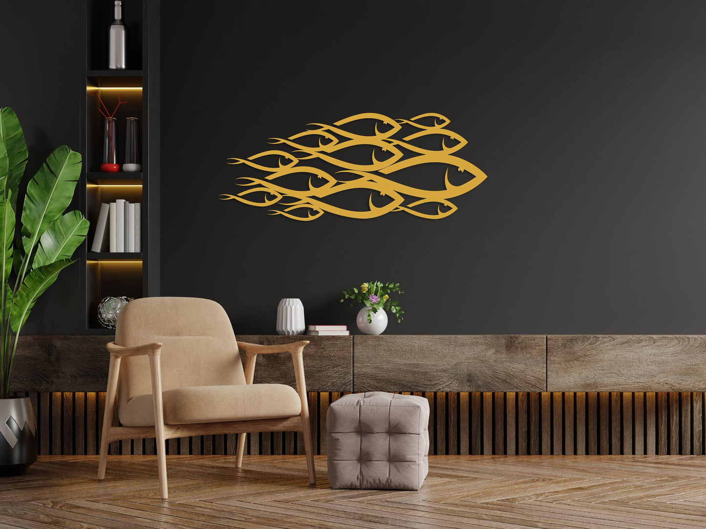 School of Fish Metal Wall Art, Unique Home Decor, Interior Wall Art, Family Fish Decor, Nautical Wall Decor, Large Sign, Housewarming Gift
