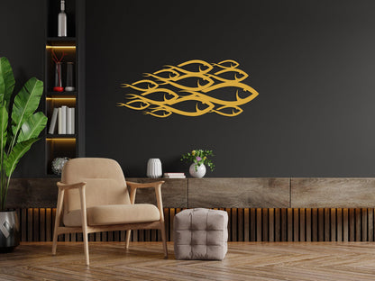 School of Fish Metal Wall Art, Unique Home Decor, Interior Wall Art, Family Fish Decor, Nautical Wall Decor, Large Sign, Housewarming Gift