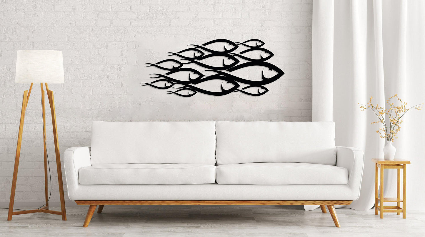 School of Fish Metal Wall Art, Unique Home Decor, Interior Wall Art, Family Fish Decor, Nautical Wall Decor, Large Sign, Housewarming Gift