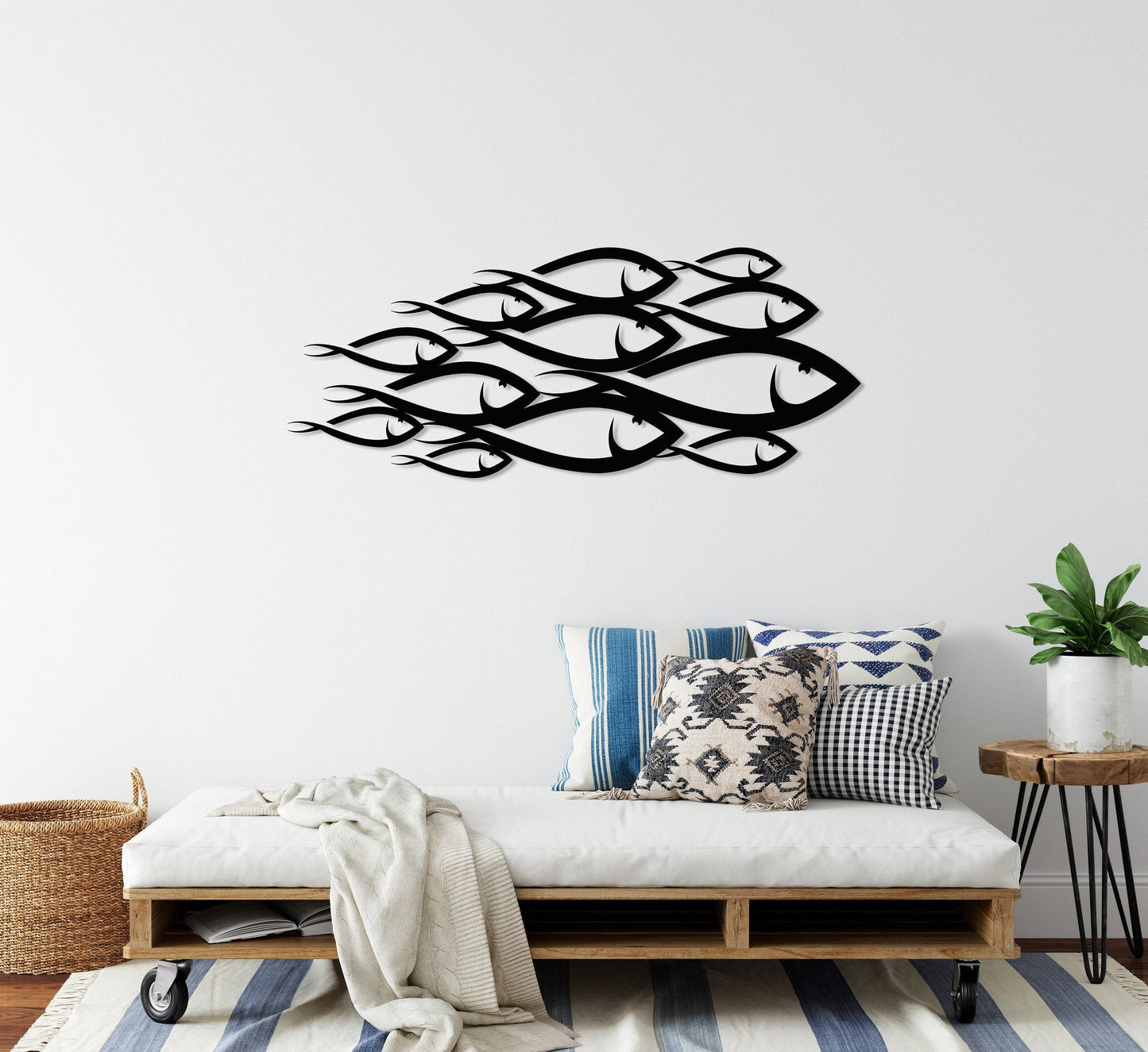School of Fish Metal Wall Art, Unique Home Decor, Interior Wall Art, Family Fish Decor, Nautical Wall Decor, Large Sign, Housewarming Gift