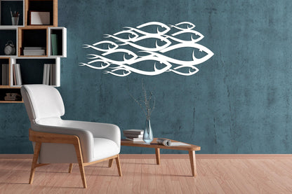 School of Fish Metal Wall Art, Unique Home Decor, Interior Wall Art, Family Fish Decor, Nautical Wall Decor, Large Sign, Housewarming Gift