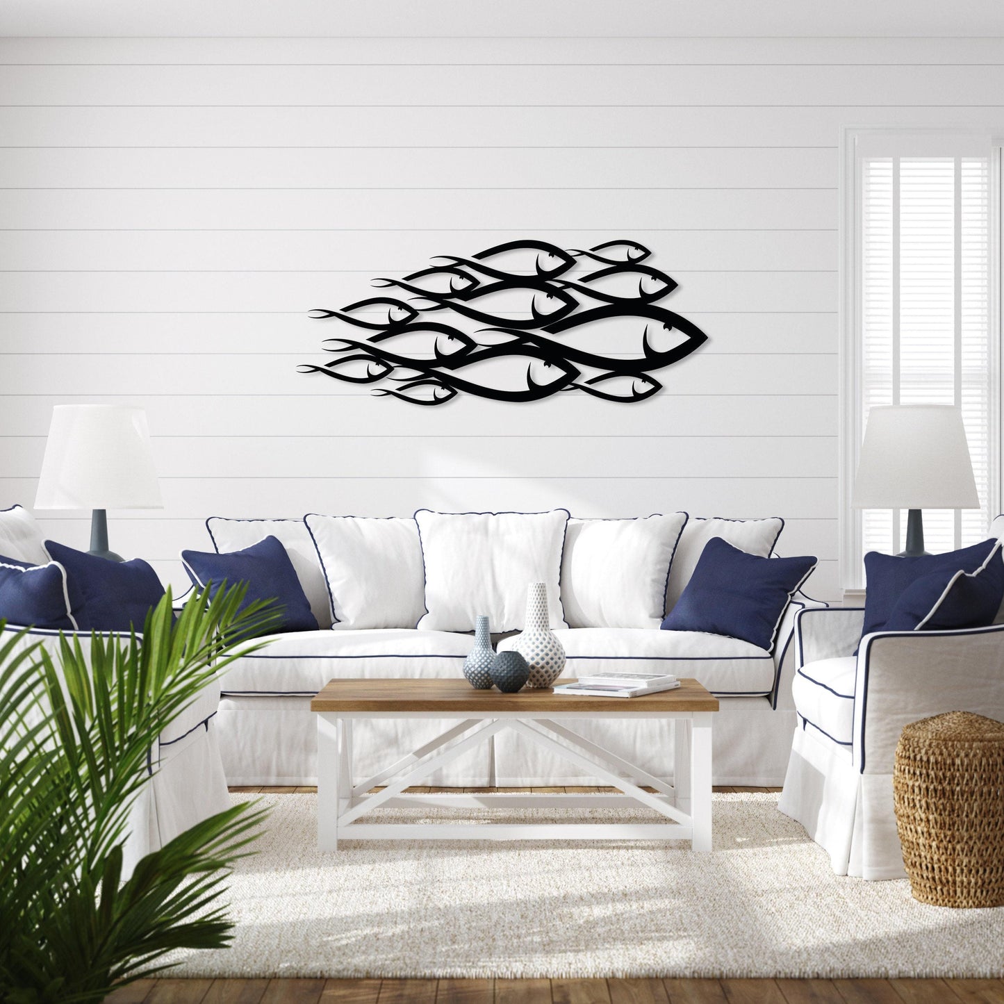 School of Fish Metal Wall Art, Unique Home Decor, Interior Wall Art, Family Fish Decor, Nautical Wall Decor, Large Sign, Housewarming Gift