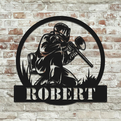 Rustic Paintball Metal Sign - Custom Player Wall Art with Name, Personalized Sports Room, Garage or Man Cave Decor, Gift for Paintball Lover