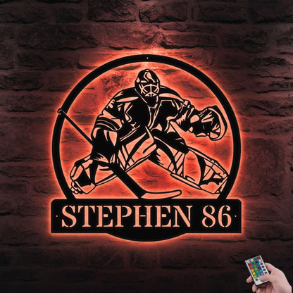 Custom Hockey Goalie LED Metal Wall Art - Personalized Hockey Name Sign, Sports Wall Decor, Man Cave or Game Room Sign, Gift for Dad