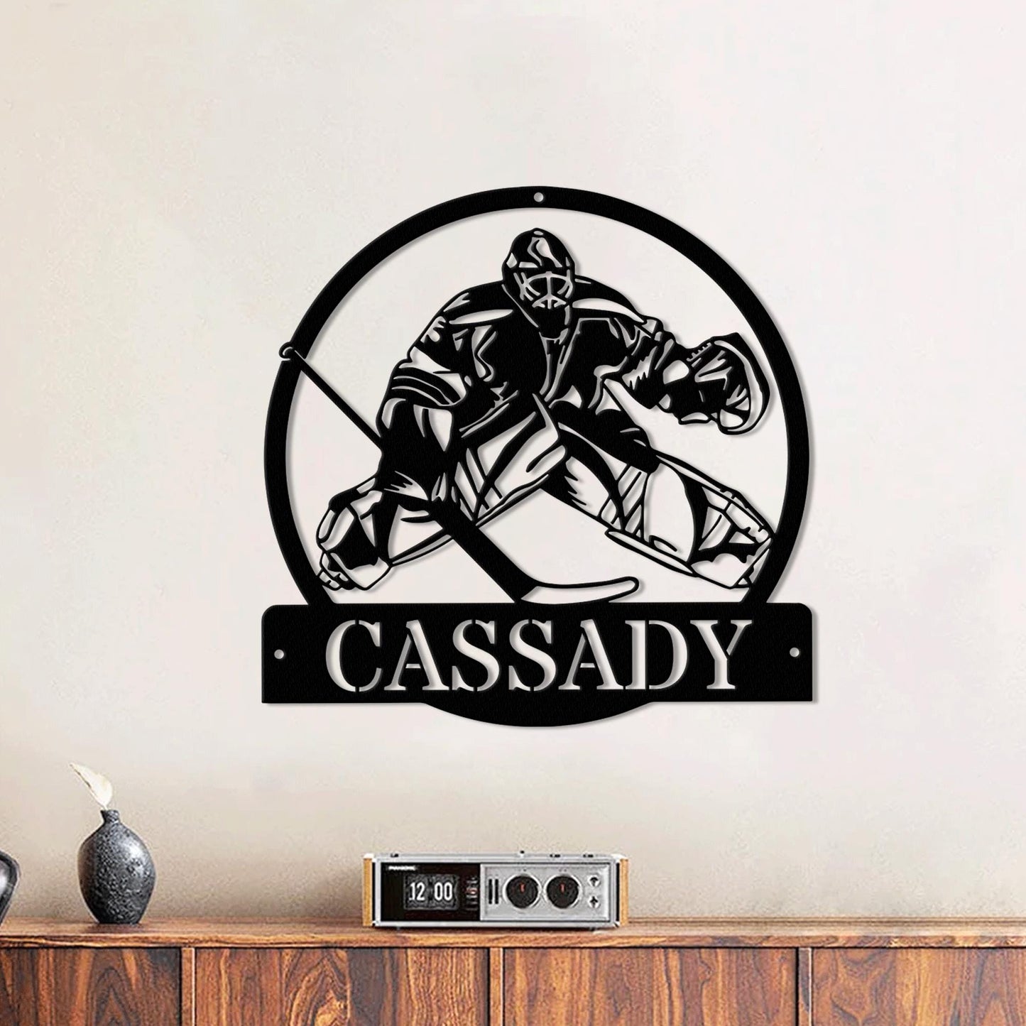 Custom Hockey Goalie LED Metal Wall Art - Personalized Hockey Name Sign, Sports Wall Decor, Man Cave or Game Room Sign, Gift for Dad