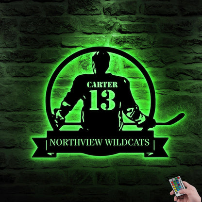 Personalized Hockey Metal Sign with LED Light - Custom Name Wall Art for Hockey Room, Man Cave, or Sports Room, Gift for Him