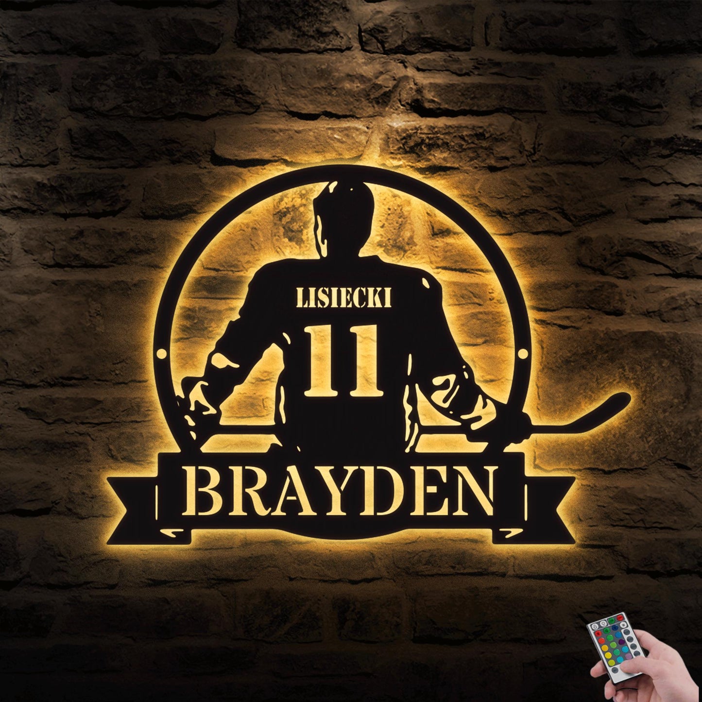 Personalized Hockey Metal Sign with LED Light - Custom Name Wall Art for Hockey Room, Man Cave, or Sports Room, Gift for Him