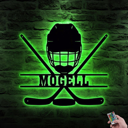 Personalized Hockey Metal Sign with LED Light - Custom Wall Art for Hockey Room, Game Room, or Man Cave, Gift for Hockey Lover