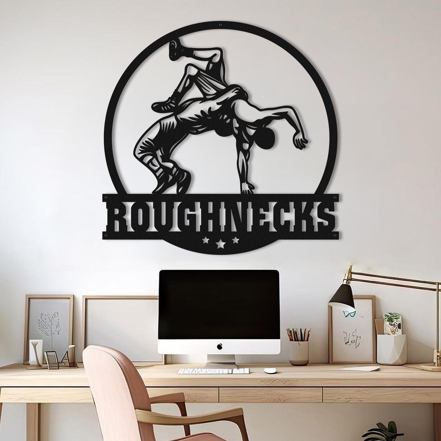 Custom Wrestling Sign - Metal Wall Art LED Light, Wrestler Name Sign, Wrestling Coach Gift, Birthday Gift for Dad, Sports Sign Home Decor
