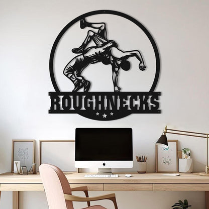 Custom Wrestling Sign - Metal Wall Art LED Light, Wrestler Name Sign, Wrestling Coach Gift, Birthday Gift for Dad, Sports Sign Home Decor