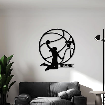 LED Female Basketball Metal Wall Art - Personalized Name Sign for Nursery, Kids Room, Game Room, or Birthday Gift for Girls