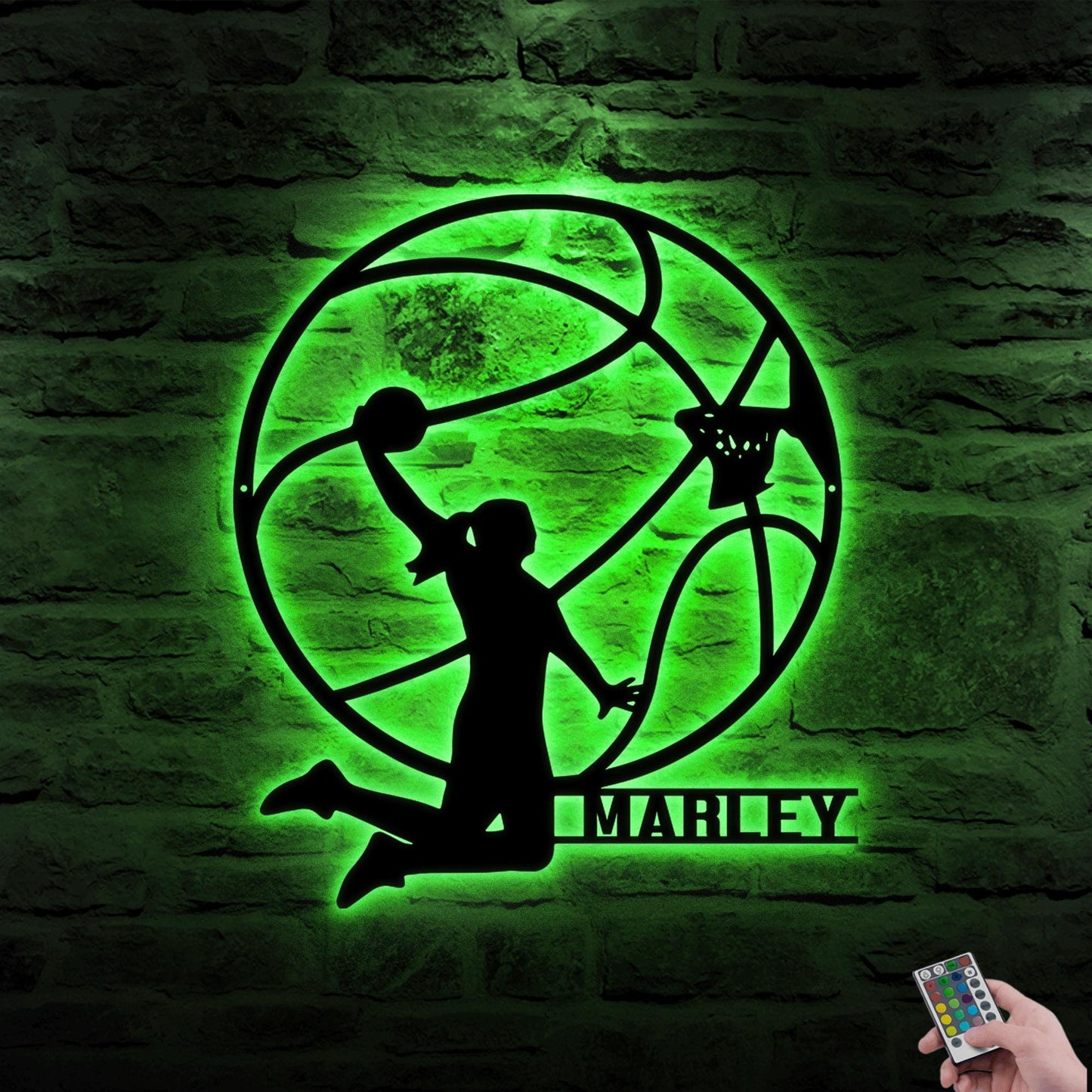 LED Female Basketball Metal Wall Art - Personalized Name Sign for Nursery, Kids Room, Game Room, or Birthday Gift for Girls