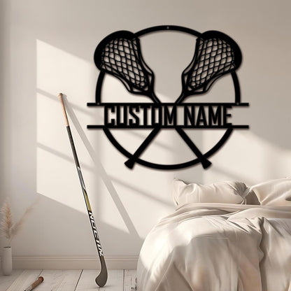 Lacrosse Led Metal Wall Art - Custom Name Sign with Sticks Design, Personalized Sports Room Decor, Gift for Lacrosse Players & Coaches