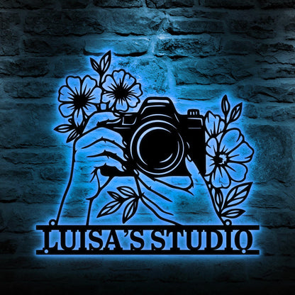 Photography Studio Metal Sign - Custom Camera Design Wall Art, Personalized Photographer Gift, Studio or Office Wall Decor