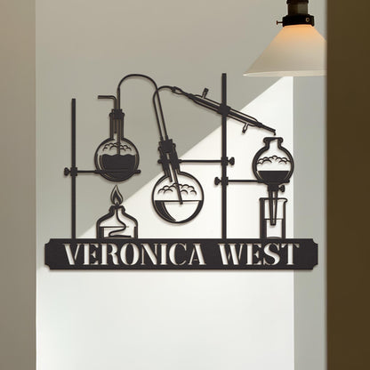 Chemistry Lab Wall Art - Custom Name Metal Sign, Teacher Door Hanger, Personalized Gift for Science Teachers, Students or Researchers