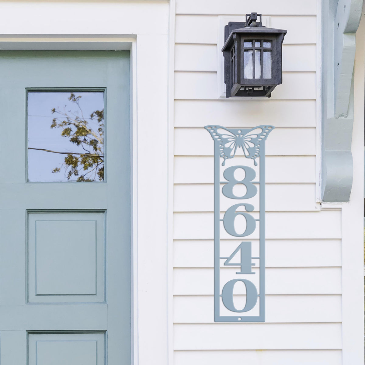 Metal Address Sign, Vertical House Numbers Plaque with Detailed Butterfly, Mailbox Post Home Marker, Business Wall Decor, Front Porch HOA