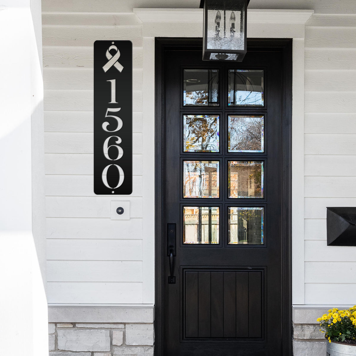 Cancer Ribbon Address Sign, Metal House Numbers, Vertical Street Plaque, Powdered Outdoor House Marker