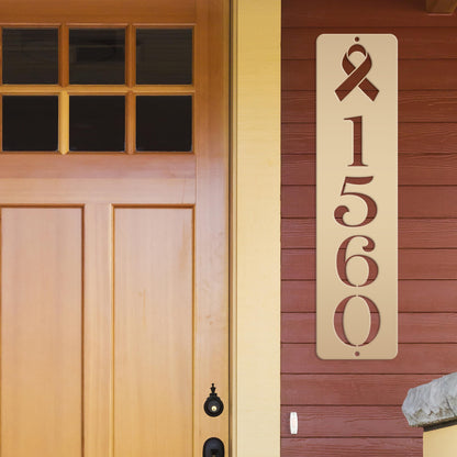 Cancer Ribbon Address Sign, Metal House Numbers, Vertical Street Plaque, Powdered Outdoor House Marker