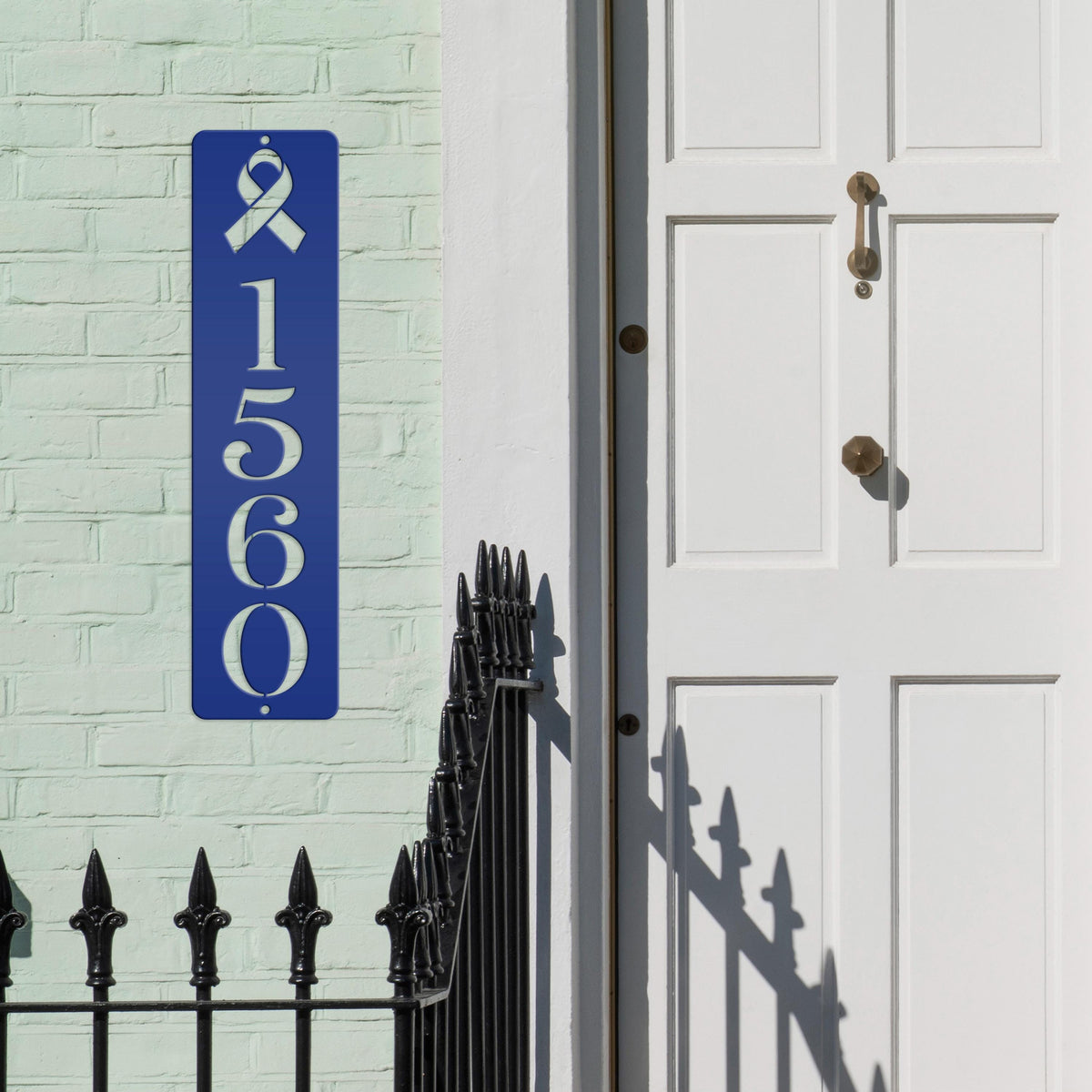 Cancer Ribbon Address Sign, Metal House Numbers, Vertical Street Plaque, Powdered Outdoor House Marker