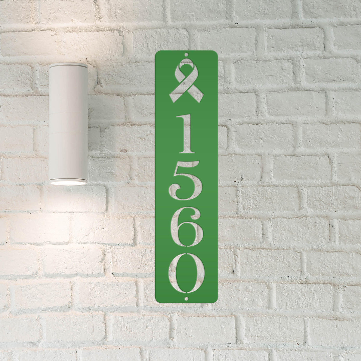 Cancer Ribbon Address Sign, Metal House Numbers, Vertical Street Plaque, Powdered Outdoor House Marker