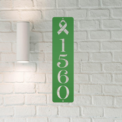 Cancer Ribbon Address Sign, Metal House Numbers, Vertical Street Plaque, Powdered Outdoor House Marker